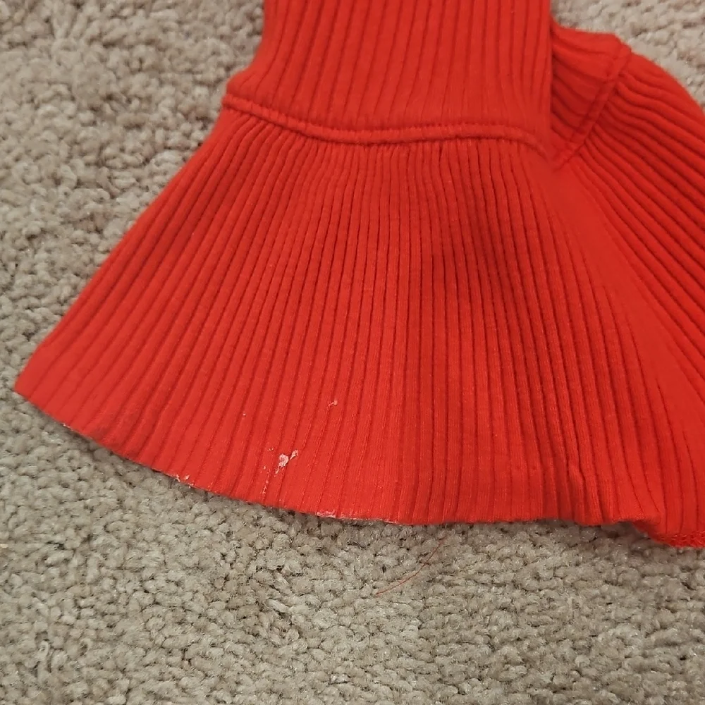 J.Crew Belvedere Ribbed Bell Sleeve Top XL Extra Large Bright Cherry Red Blouse